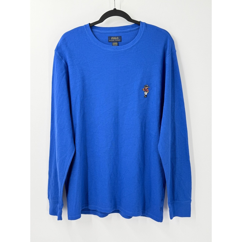 Polo Ralph Lauren Shirt Mens XL Blue Polo Bear Heritage Waffle Knit Long Sleeve